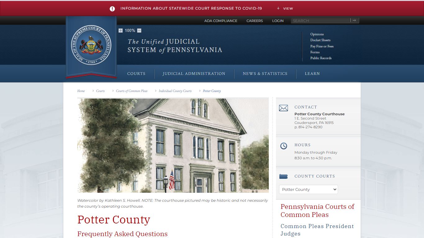 Potter County | Individual County Courts - Judiciary of Pennsylvania